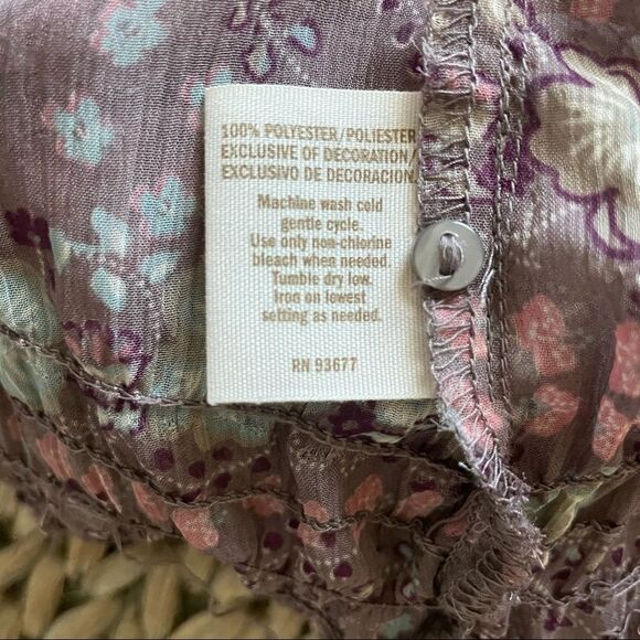 Decree Off The Shoulder Tie Front Elastic Waist Mauve White Rose Blouse Medium - Picture 9 of 12